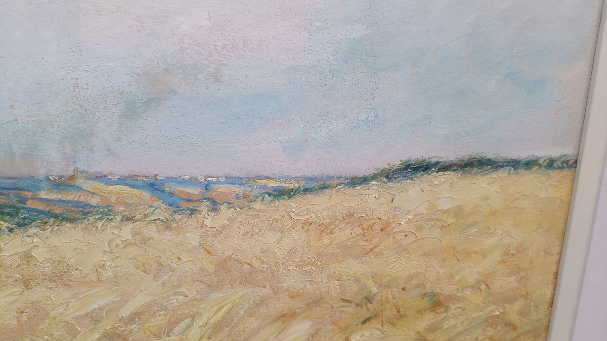 Huile sur carton "Champs de blé" Pierre Bertrand, peintre officiel de la marine-photo-4