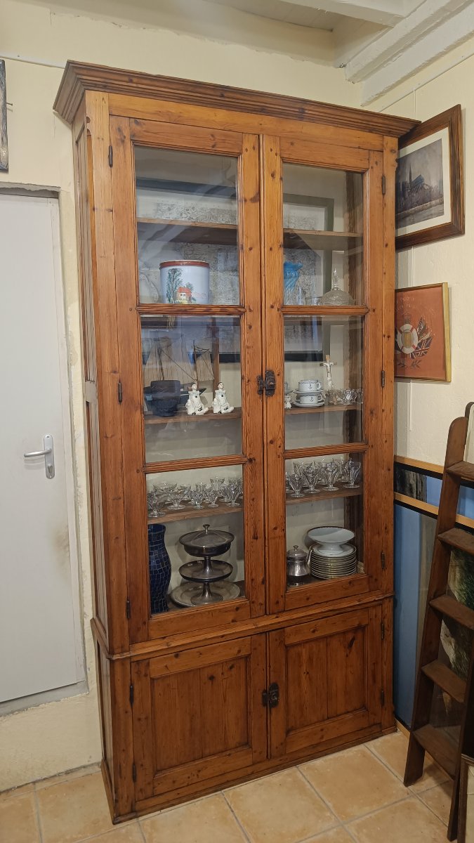 Large Display Bookcase From The 1900s Made Of Pitch Pine-photo-2