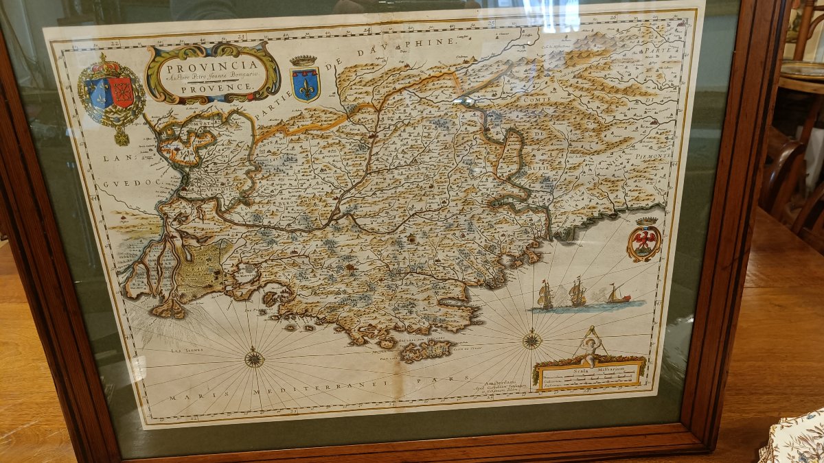 Carte aquarellée 17ème et encadrée de la Provence  de Willem BLAEU vers 1636-photo-2