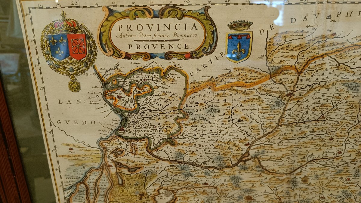 Carte aquarellée 17ème et encadrée de la Provence  de Willem BLAEU vers 1636-photo-3