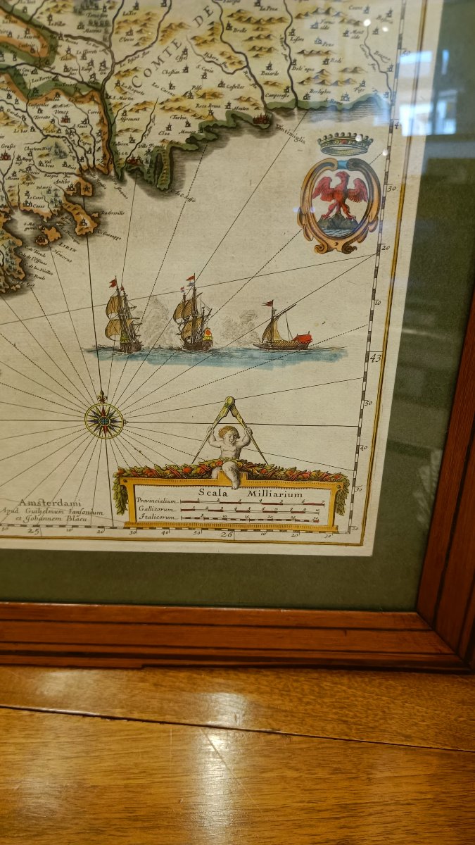 Carte aquarellée 17ème et encadrée de la Provence  de Willem BLAEU vers 1636-photo-4