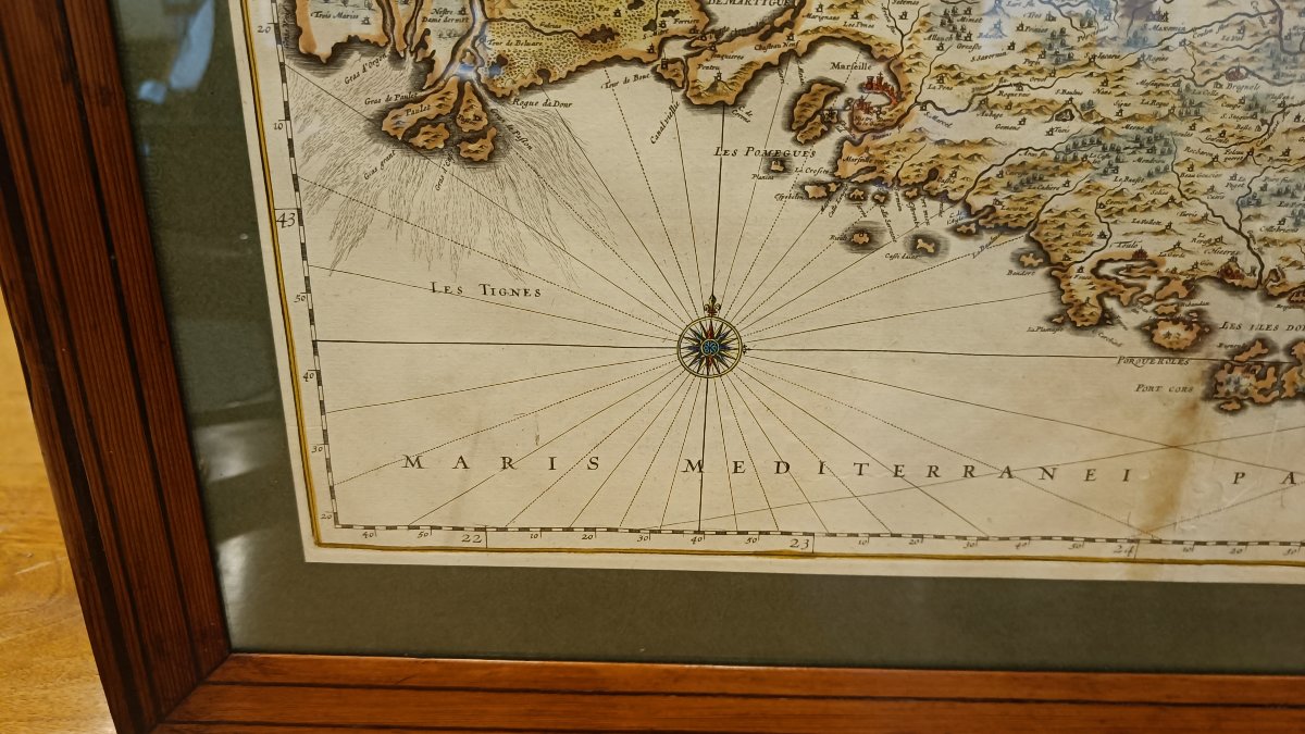 Carte aquarellée 17ème et encadrée de la Provence  de Willem BLAEU vers 1636-photo-1
