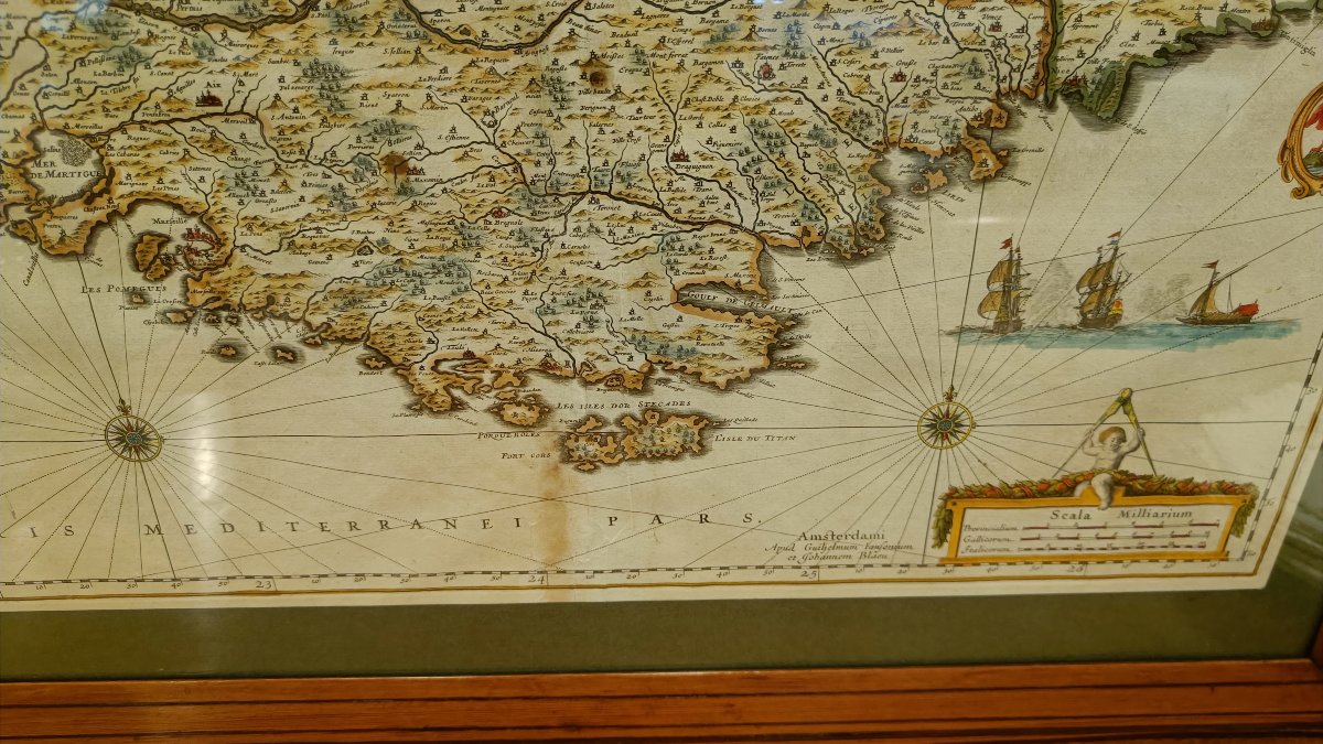 Carte aquarellée 17ème et encadrée de la Provence  de Willem BLAEU vers 1636-photo-2