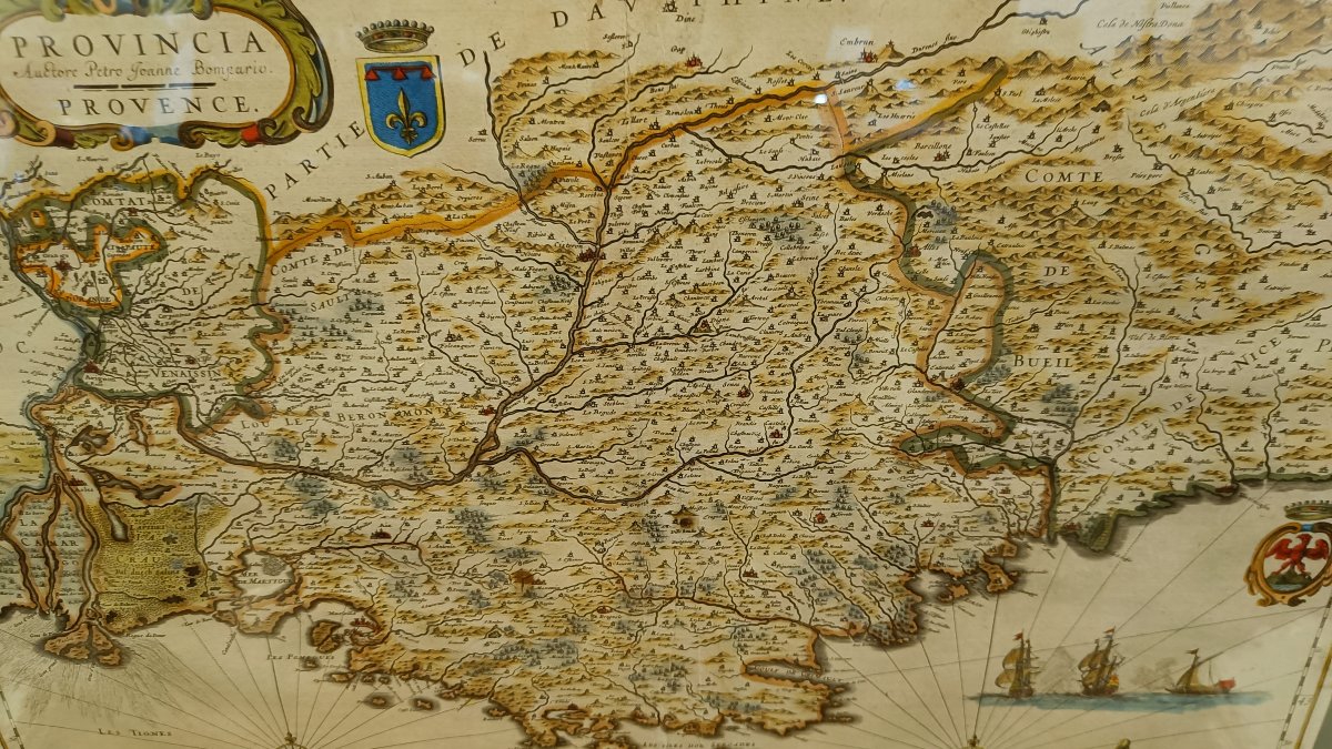 Carte aquarellée 17ème et encadrée de la Provence  de Willem BLAEU vers 1636-photo-3