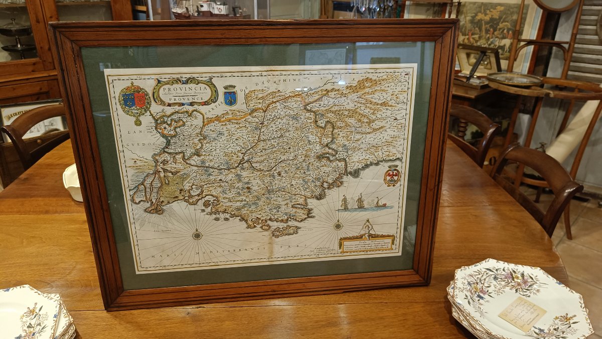 Carte aquarellée 17ème et encadrée de la Provence  de Willem BLAEU vers 1636