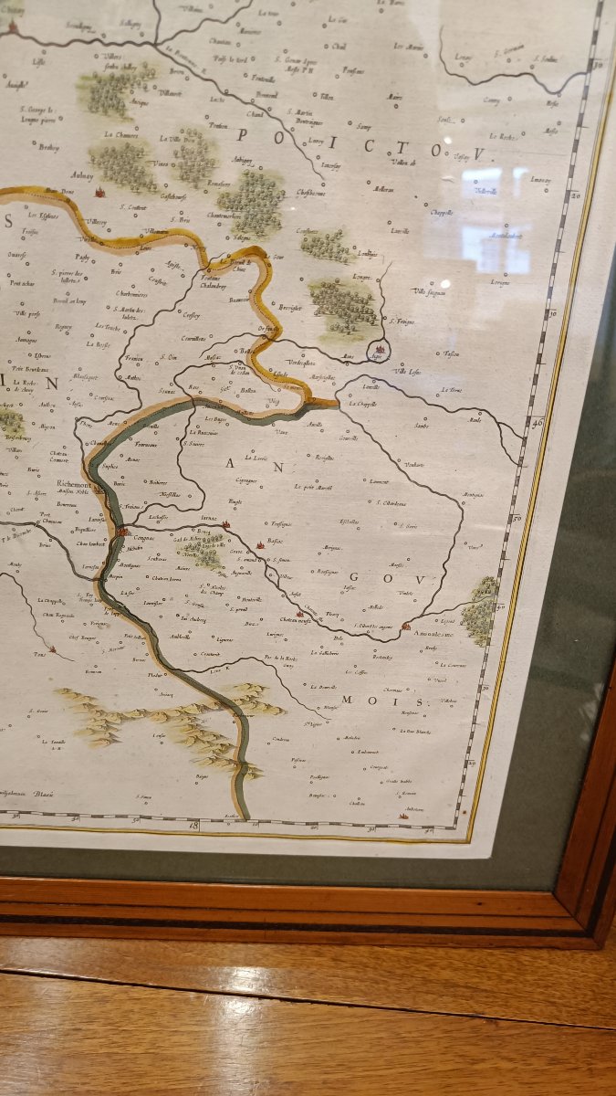 A 17th-century Watercolor Map Of The Saintonge And Angoumois Regions By Willem Blaeu, Framed, Circa 1644-photo-3