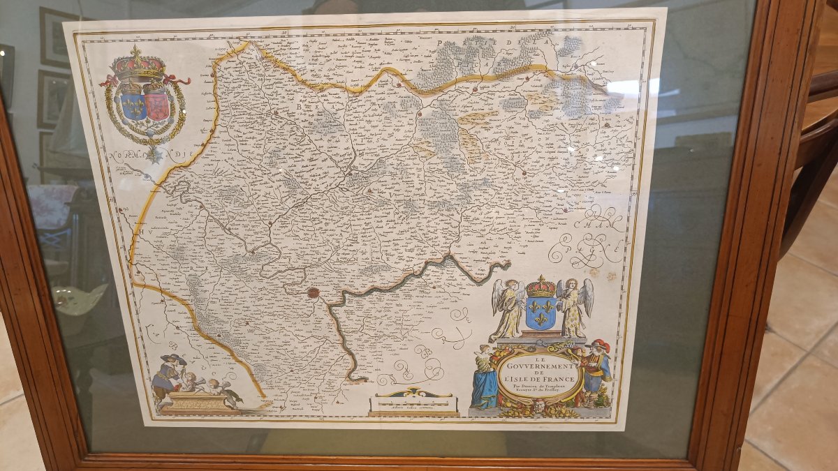 A 17th-century Watercolor Map Of The Ilde Region Of France By Willem Blaeu, Circa 1635, Framed-photo-2