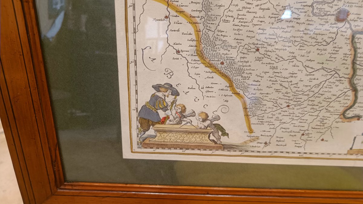 A 17th-century Watercolor Map Of The Ilde Region Of France By Willem Blaeu, Circa 1635, Framed-photo-4