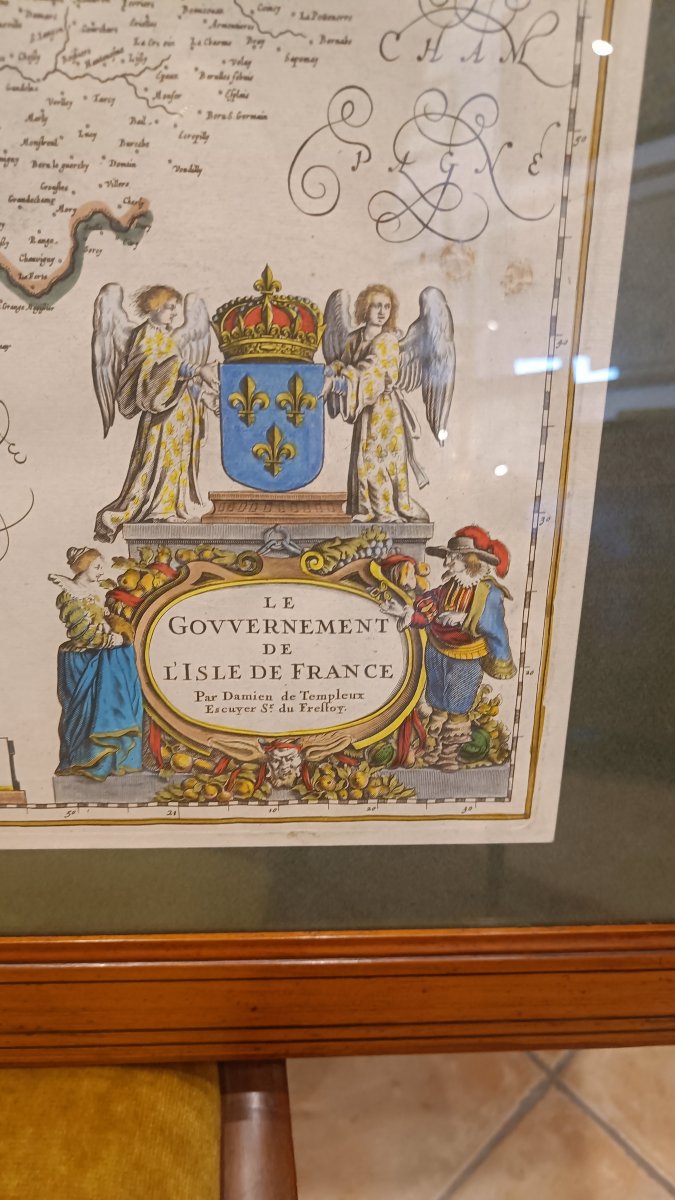 A 17th-century Watercolor Map Of The Ilde Region Of France By Willem Blaeu, Circa 1635, Framed-photo-1