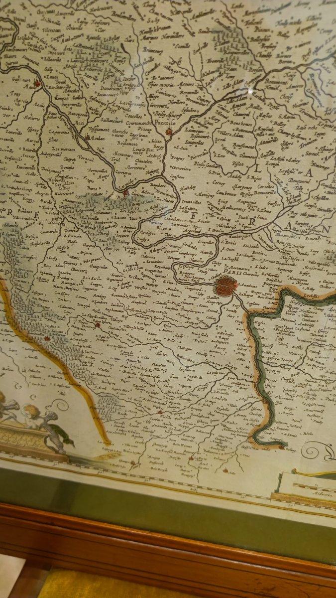 A 17th-century Watercolor Map Of The Ilde Region Of France By Willem Blaeu, Circa 1635, Framed-photo-3
