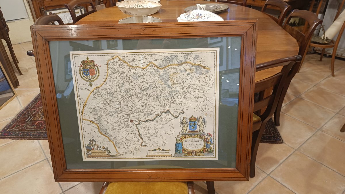 A 17th-century Watercolor Map Of The Ilde Region Of France By Willem Blaeu, Circa 1635, Framed