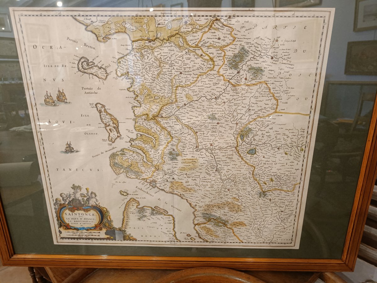 Carte aquarellée 17ème et encadrée de la Saintonge avec le Pays d'Aulnis par J.BLAEU vers 1651-photo-2