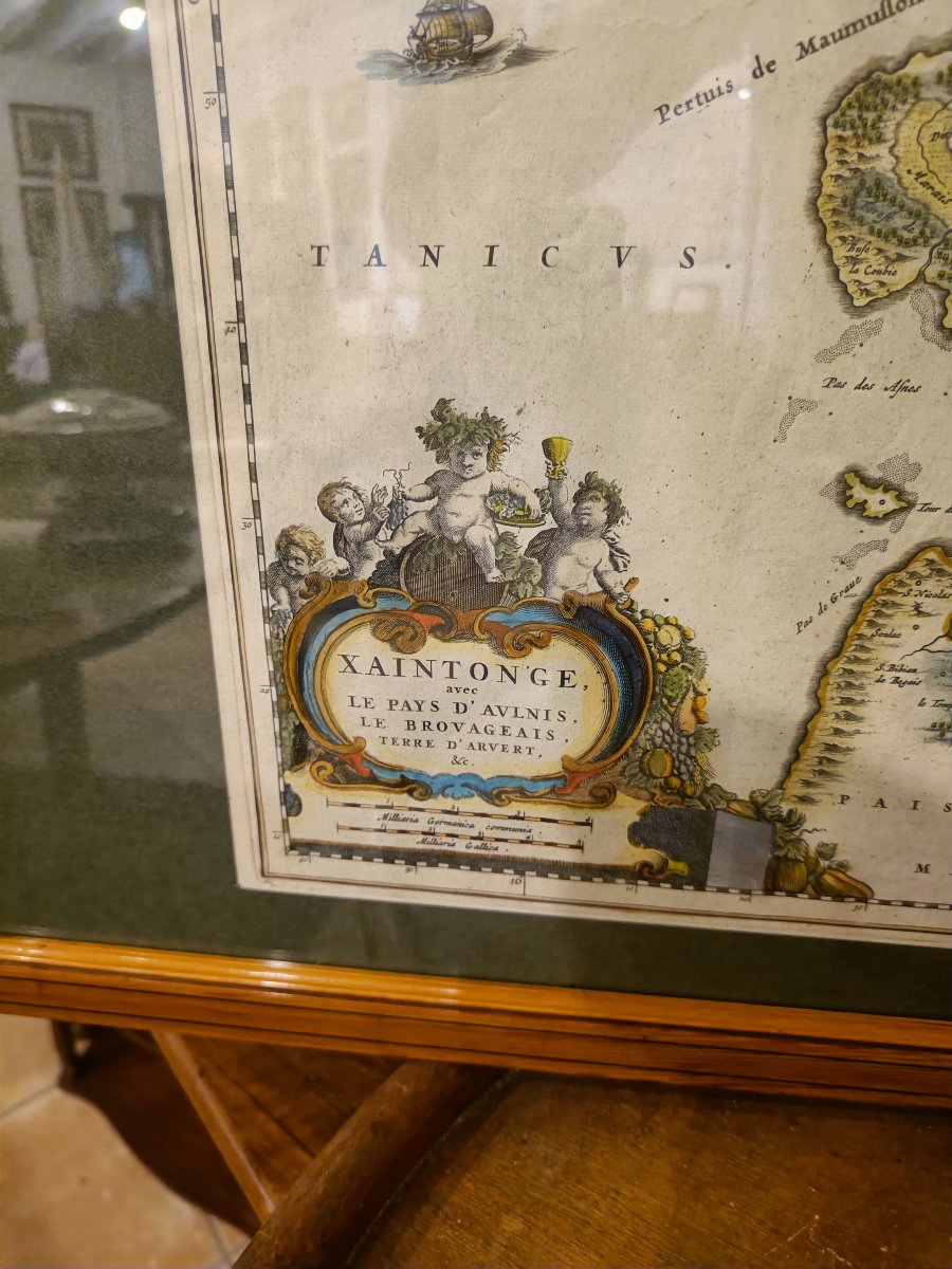 Carte aquarellée 17ème et encadrée de la Saintonge avec le Pays d'Aulnis par J.BLAEU vers 1651-photo-3