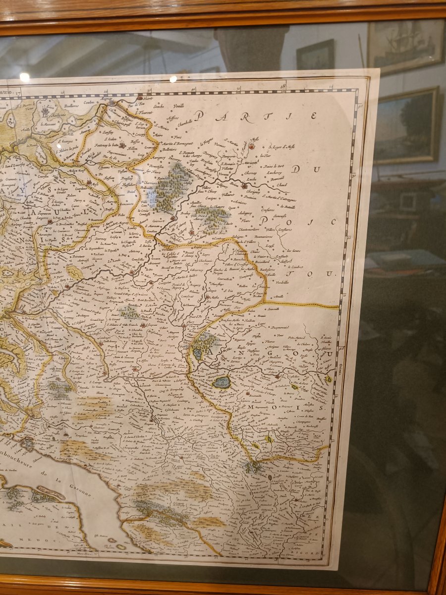 Carte aquarellée 17ème et encadrée de la Saintonge avec le Pays d'Aulnis par J.BLAEU vers 1651-photo-3