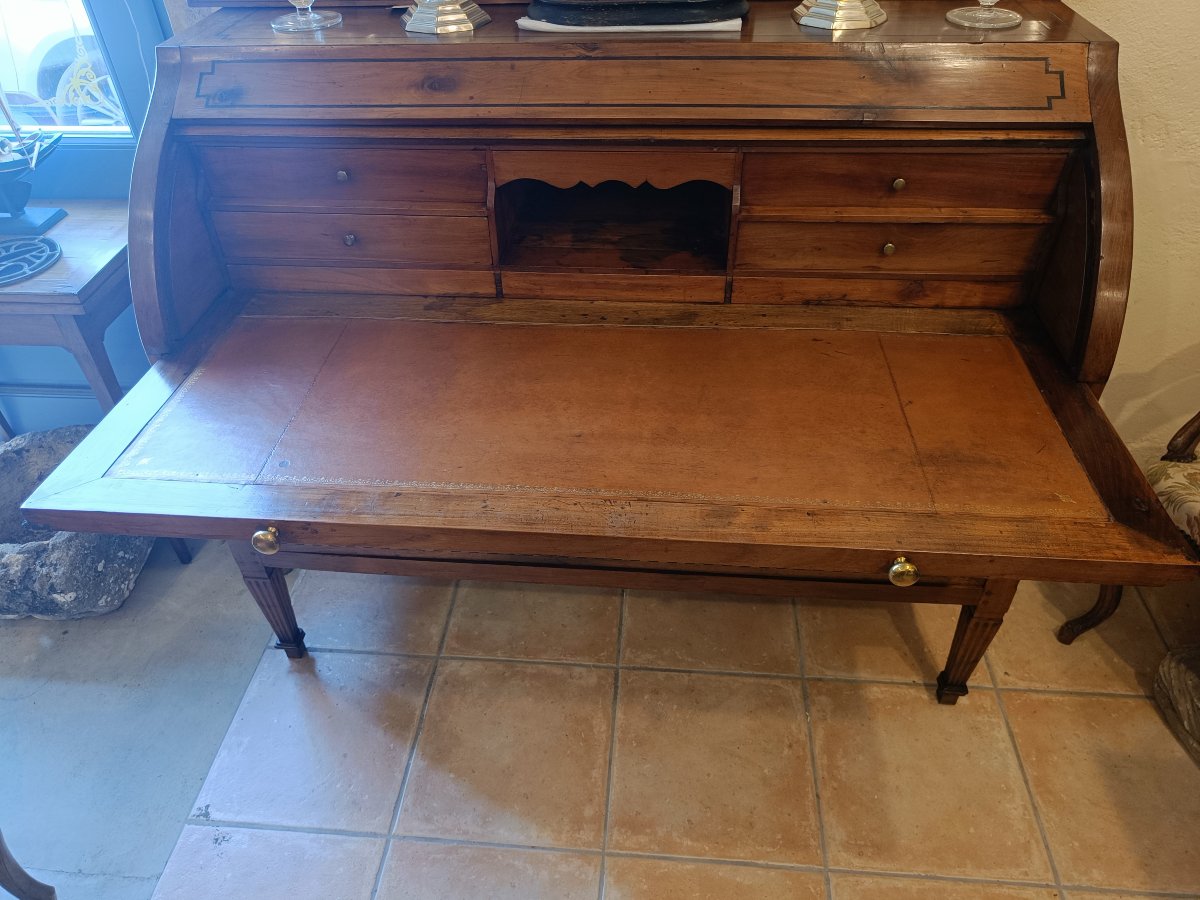 Bureau à Cylindre Directoire fin 18ème, début 19ème en Merisier et marqueterie-photo-2