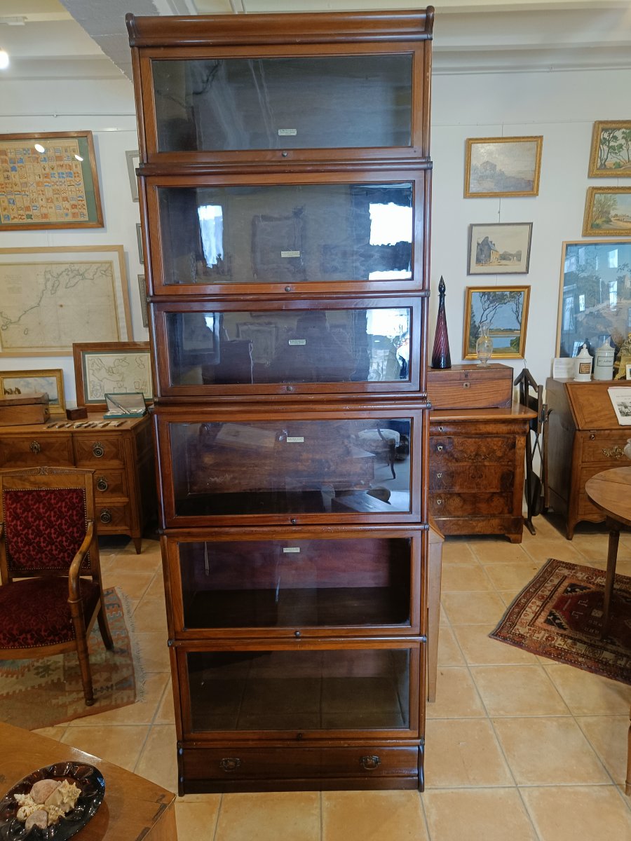Wernicke Waterfall Large Globe Bookcase In Mahogany, With 6 Glass-fronted Cabinets And One Drawer-photo-2