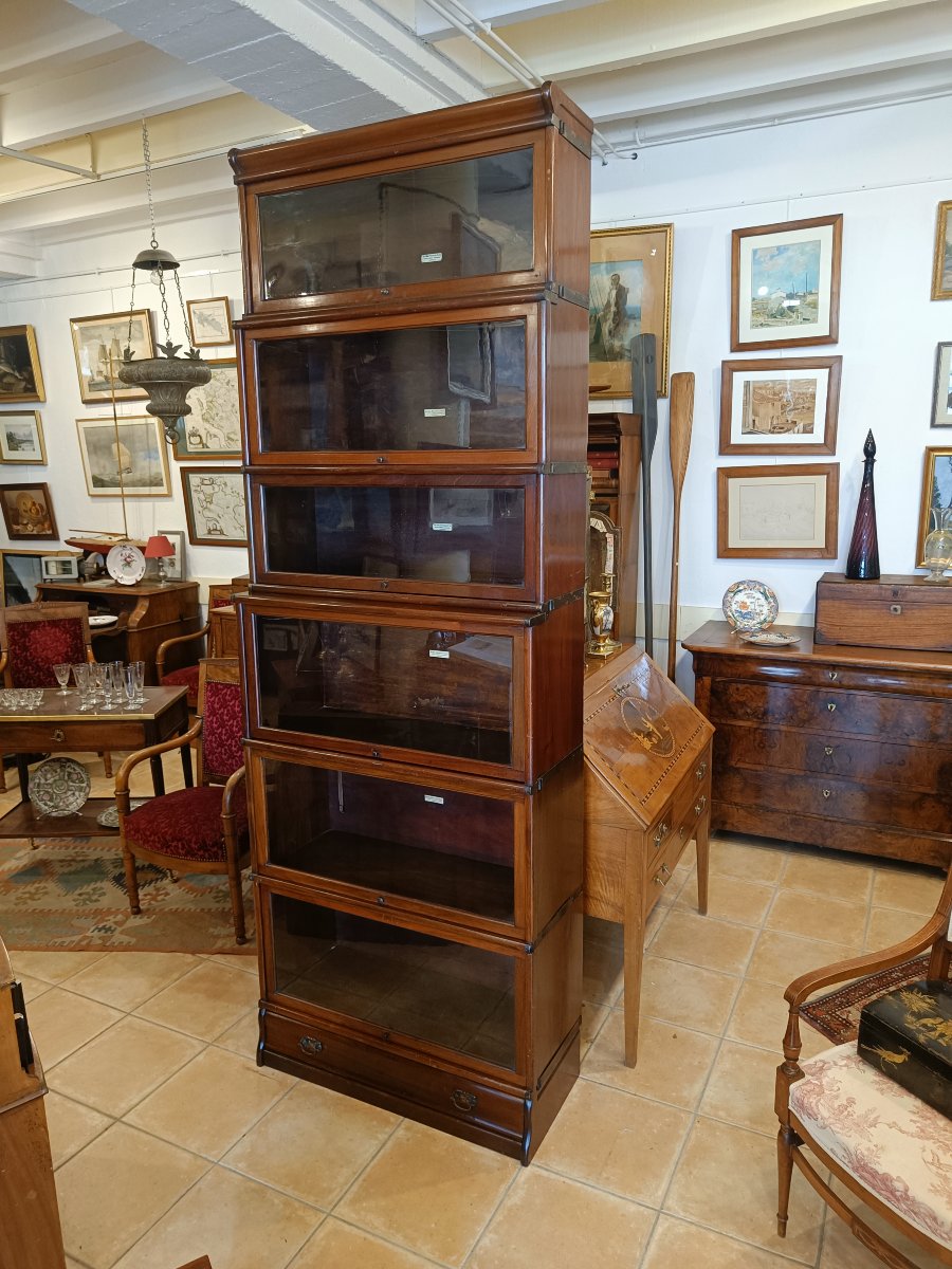 Wernicke Waterfall Large Globe Bookcase In Mahogany, With 6 Glass-fronted Cabinets And One Drawer-photo-3