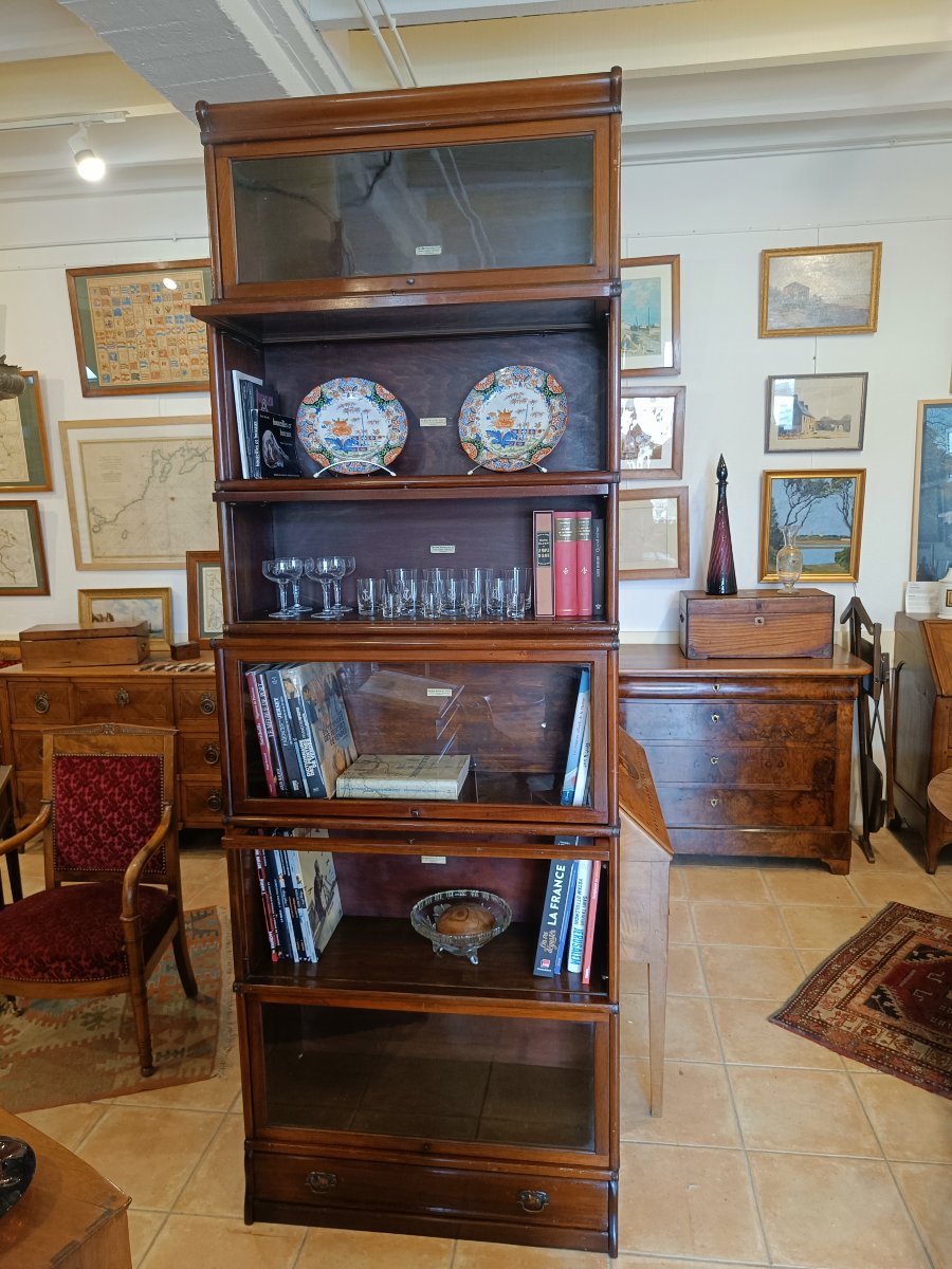 Wernicke Waterfall Large Globe Bookcase In Mahogany, With 6 Glass-fronted Cabinets And One Drawer