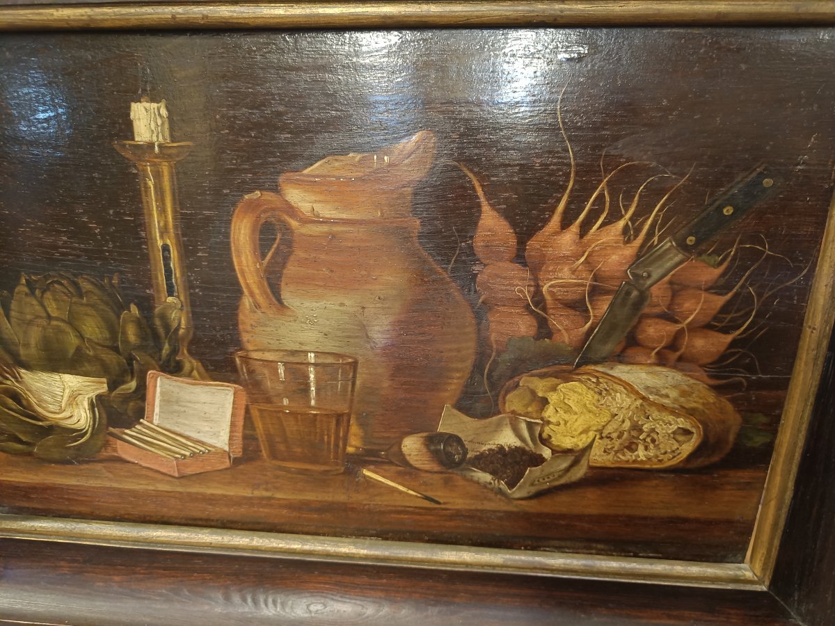19th-century Oil On Wood, Still Life-photo-2