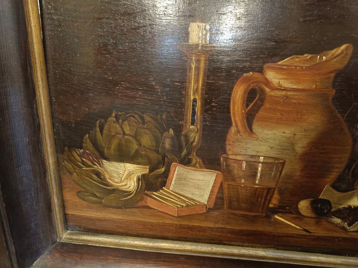 19th-century Oil On Wood, Still Life-photo-3