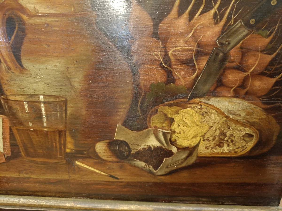 19th-century Oil On Wood, Still Life-photo-4
