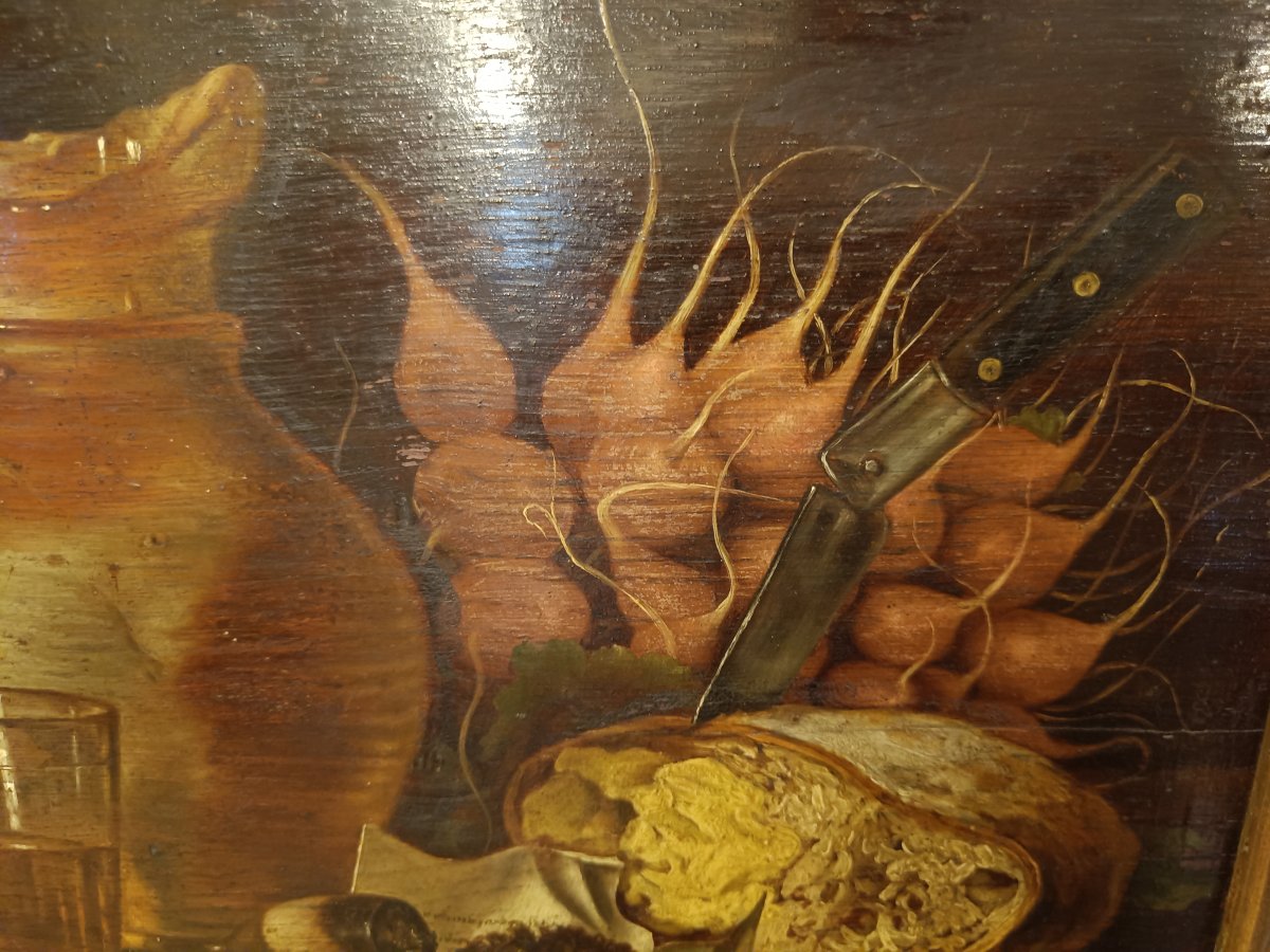 19th-century Oil On Wood, Still Life-photo-1