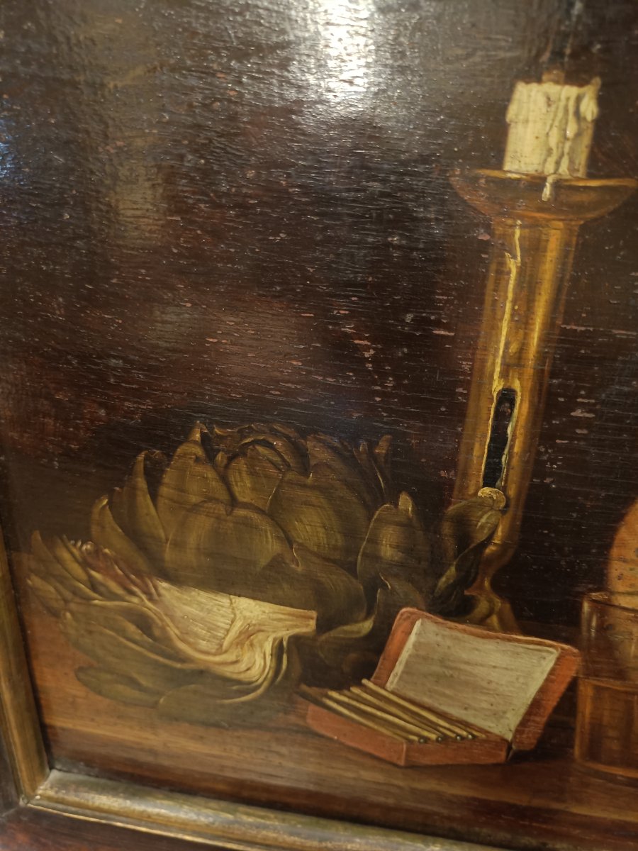 19th-century Oil On Wood, Still Life-photo-3