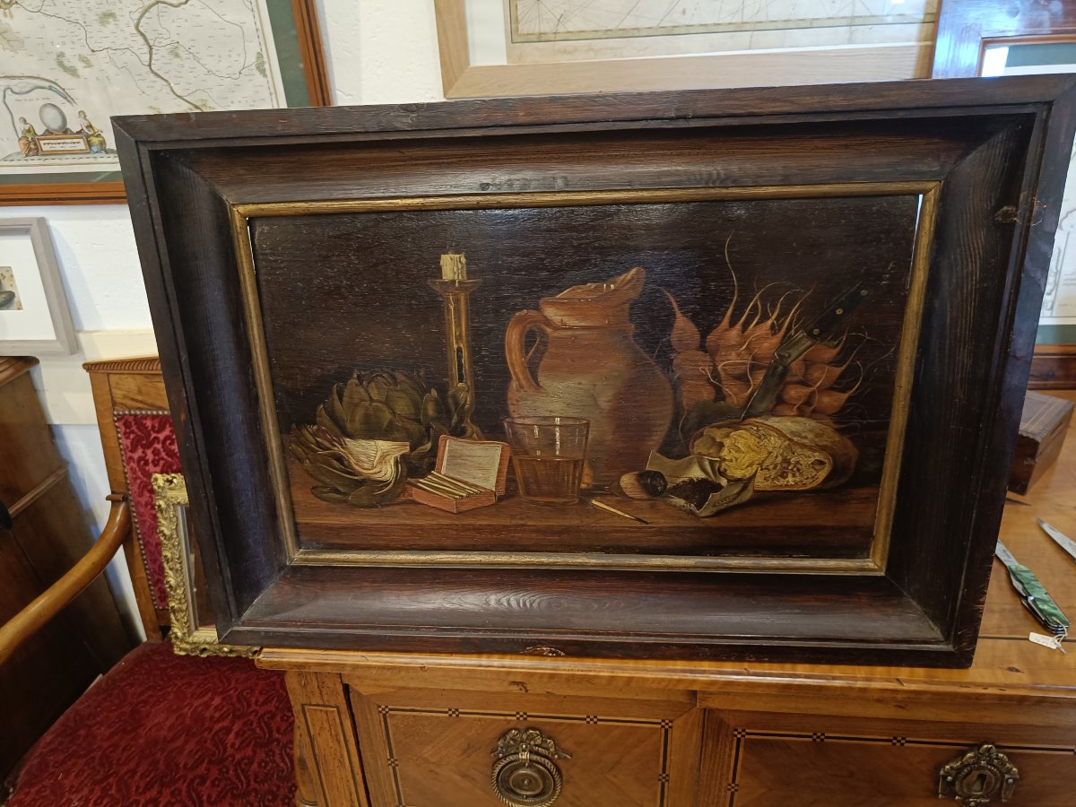 19th-century Oil On Wood, Still Life