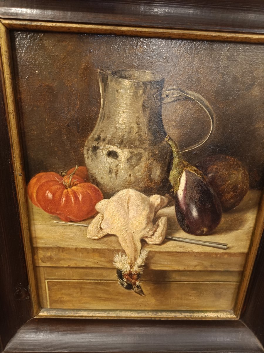 19th-century Oil On Cardboard, Still Life-photo-2