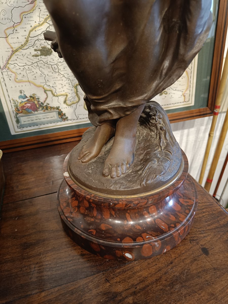 Grande statue en régule, Allégorie féminine d'Auguste Moreau-photo-3