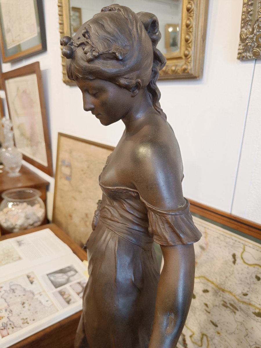 Grande statue en régule, Allégorie féminine d'Auguste Moreau-photo-3