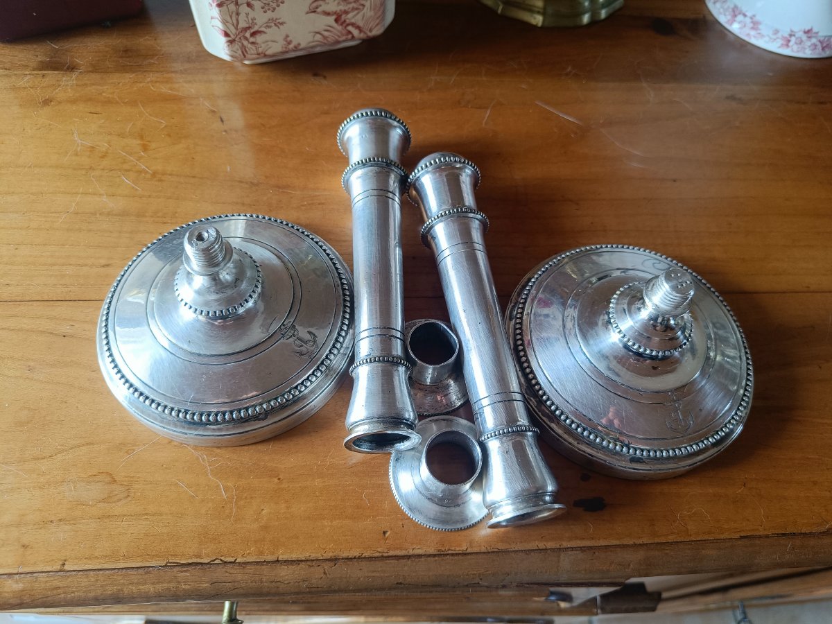 Pair Of French Navy Candleholders, Made Of Silver-plated Metal By Christofle-photo-5