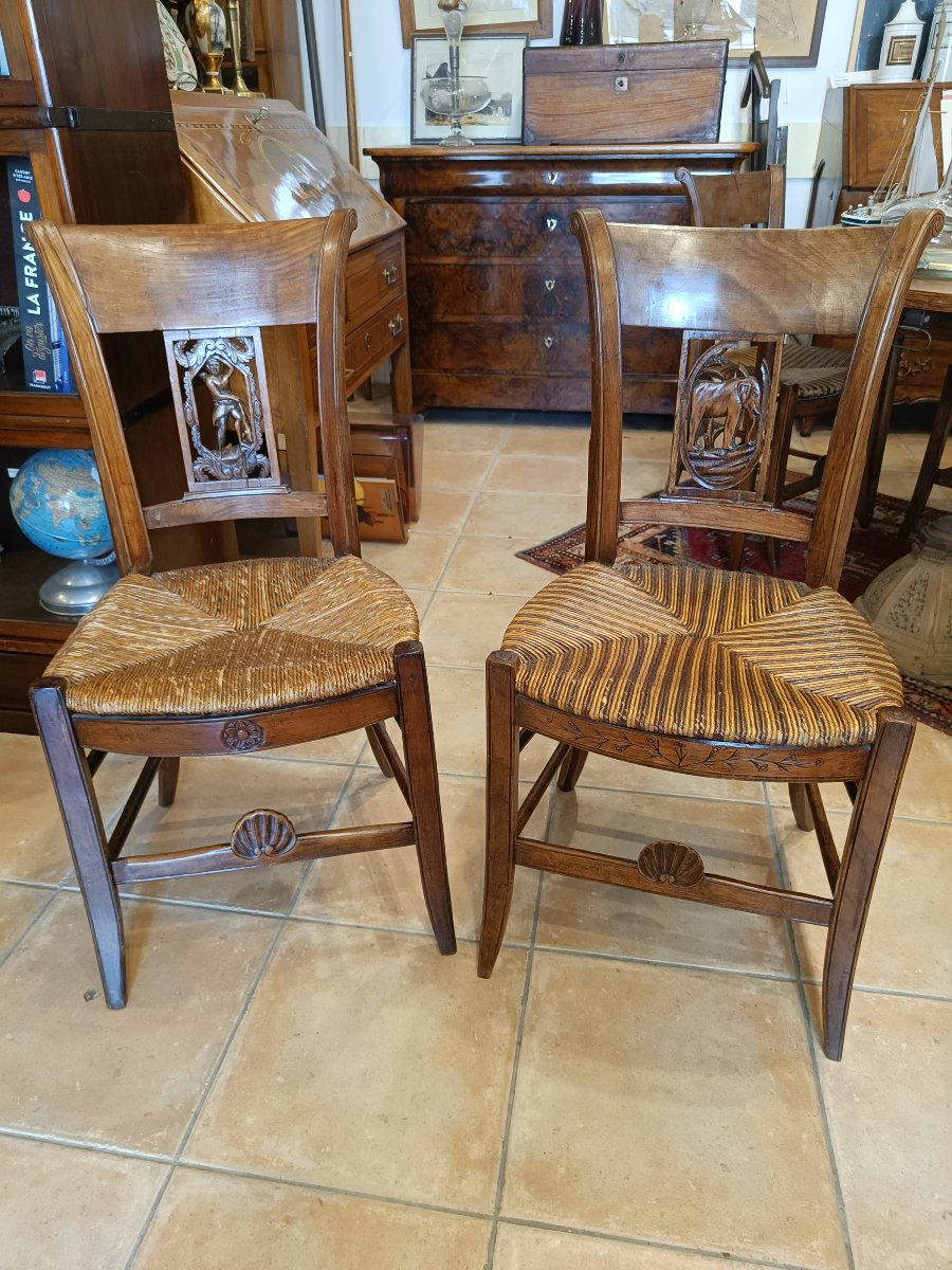 Set Of 4 Directoire-style Chairs In Cherry Wood, With Animal Motifs-photo-6
