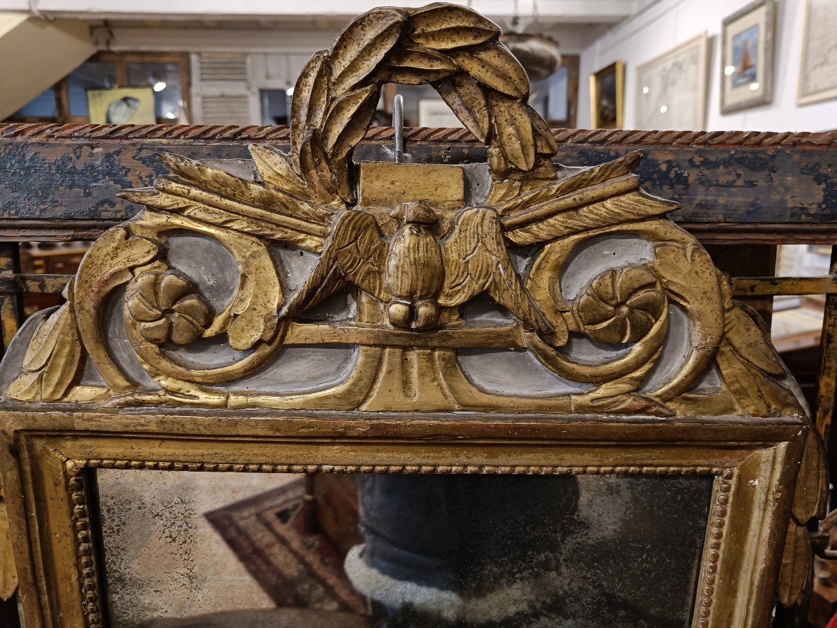 Miroir d'époque Directoire En Bois Doré Et Gris-photo-3