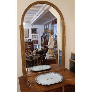 Brasserie Mirror, Hotel In Golden Wood Rounded On The Top And Cabochons