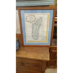 Carte 18ème aquarellée de l'île de Madagascar, par N.Bellin