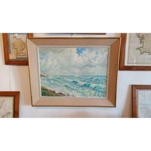 Oil On Canvas, Seascape By Pierre Bertrand, Official Painter To The Navy