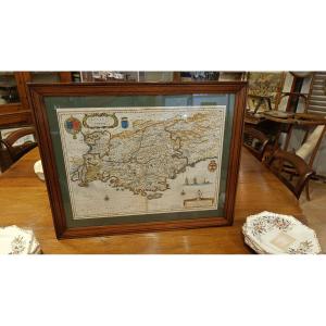 Carte aquarellée 17ème et encadrée de la Provence de Willem BLAEU vers 1636