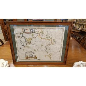 Carte aquarellée 17ème et encadrée de la Saintonge et de l'Angoumois de Willem BLAEU vers 1644