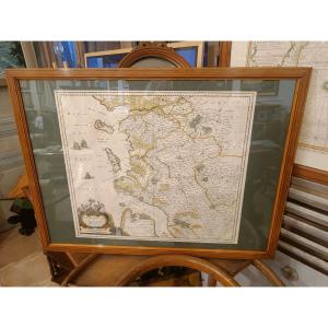 A 17th-century Watercolor Map Of The Saintonge Region, Including The Pays d'Aulnis, Framed, By J. Blaeu, Circa 1651