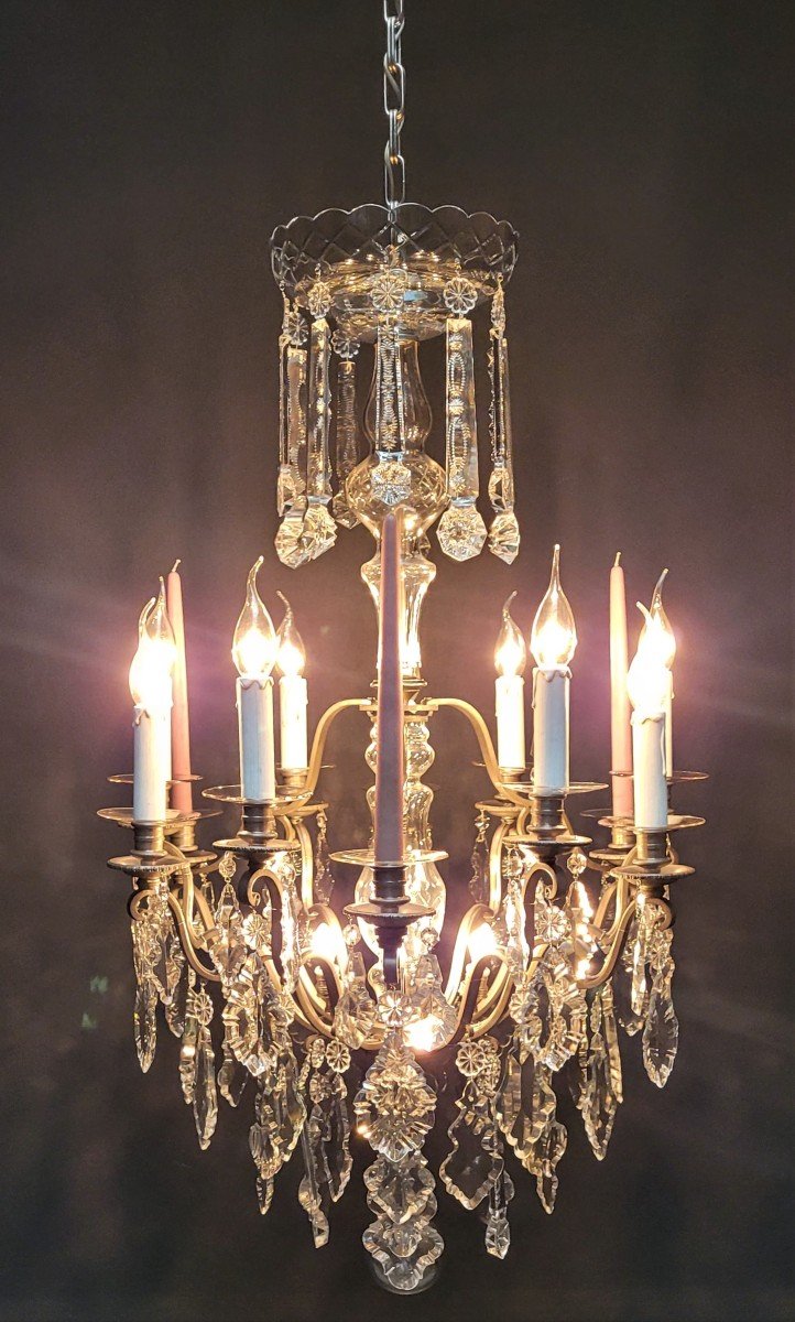 French Chandelier With 12 Light Points, In Silver Bronze.-photo-1