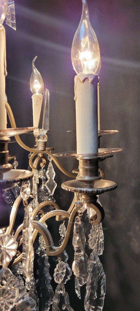 French Chandelier With 12 Light Points, In Silver Bronze.-photo-3