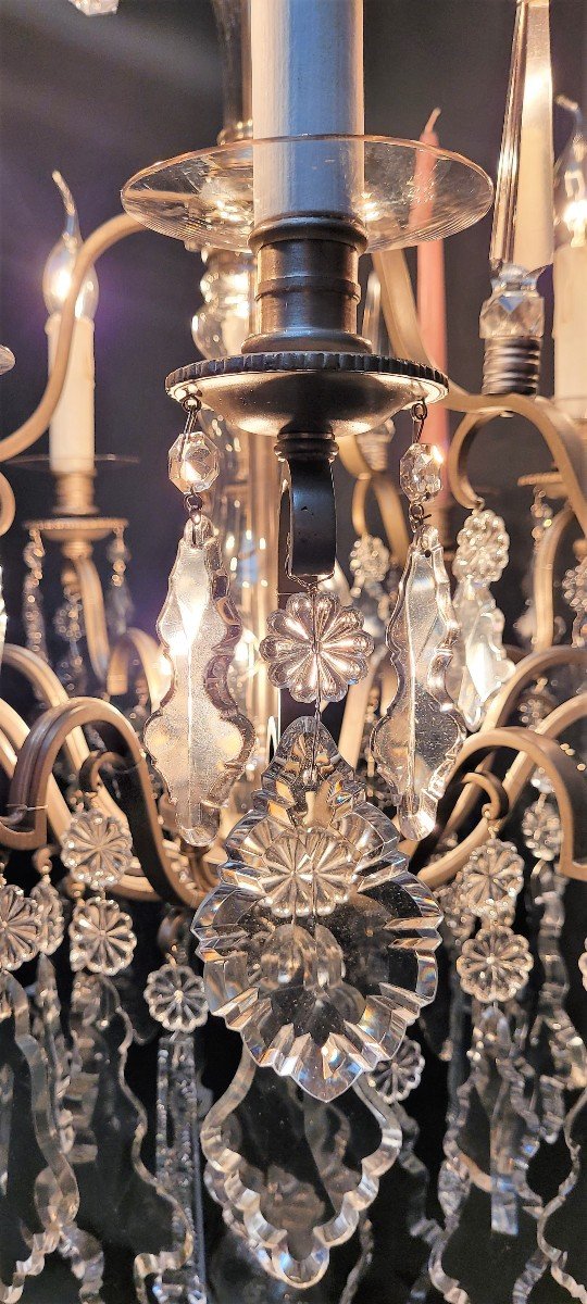 French Chandelier With 12 Light Points, In Silver Bronze.-photo-4