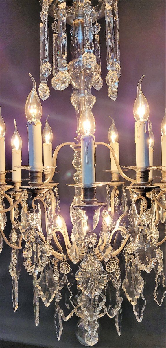 French Chandelier With 12 Light Points, In Silver Bronze.-photo-8