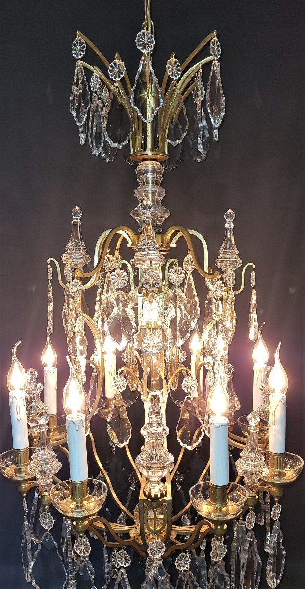 French Chandelier With 9 Light Points And 13 Old Pinnacles.-photo-2