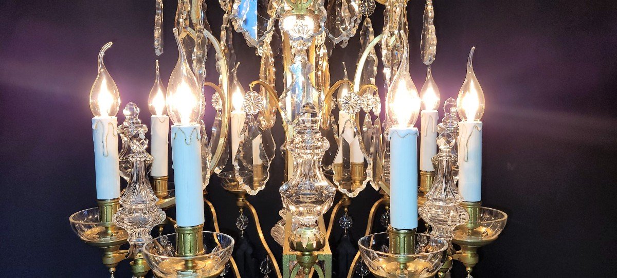 French Chandelier With 9 Light Points And 13 Old Pinnacles.-photo-1