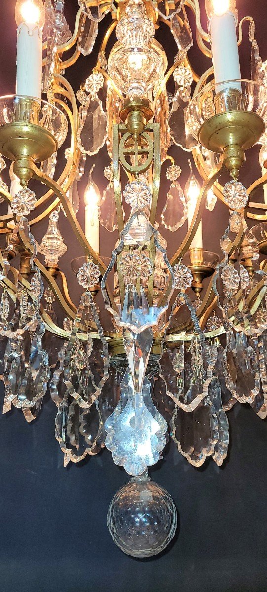 French Chandelier With 9 Light Points And 13 Old Pinnacles.-photo-3