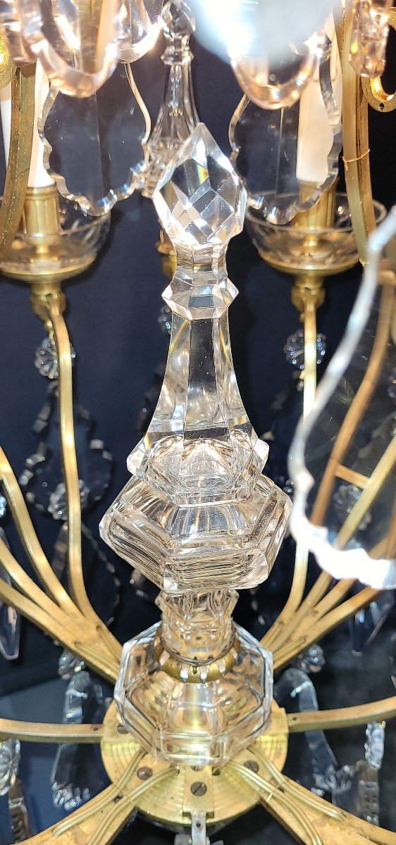 French Chandelier With 9 Light Points And 13 Old Pinnacles.-photo-8