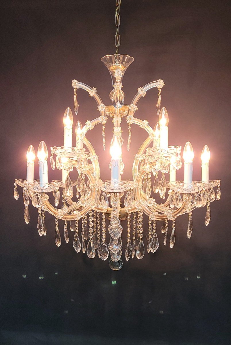 Proantic: Magnifique Lustre Maria-theresia à 12 Points Lumineux.