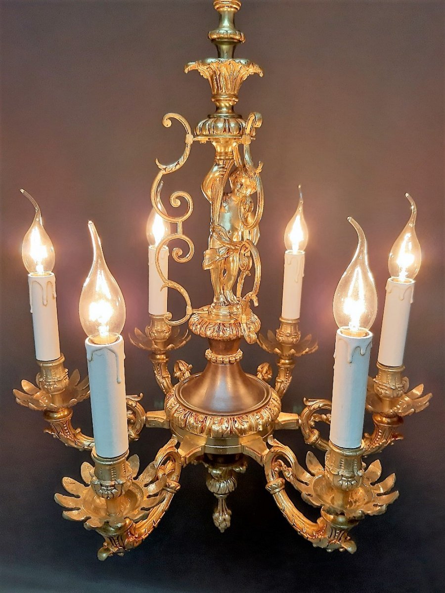 Lustre En Bronze De Style Empire, 6 Lampes-photo-4